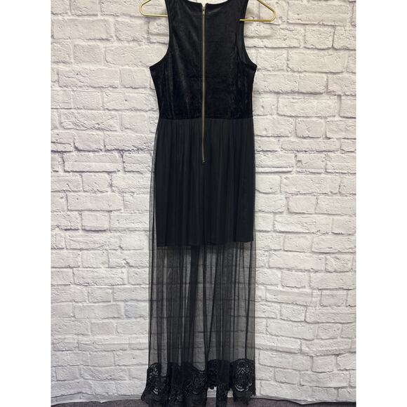 Passion Fusion Black Crushed Velvet Sheer Lace Sleeveless Witchy Maxi Dress MED - Picture 5 of 5